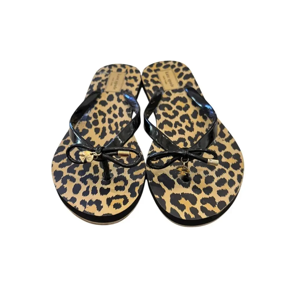 Kate Spade New York Nella Leopard Bow Flip Flops Black Size 7/8